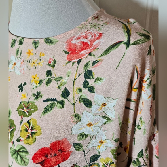 Emma & Olivia Floral Top Blouse Women's XL Tiered Sleeves Poppy Rose - Picture 10 of 11